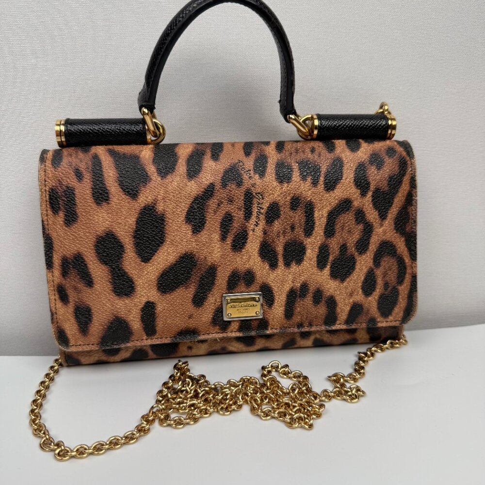 Dolce & Gabbana Sicily leather handbag leopard print with gold HW